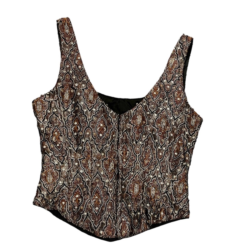Vintage GiGi Clark Hook & Eye Closure Hand Beaded Silk Corset - Picture 4 of 12